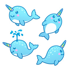 Cute cartoon narwhals set © sudowoodo