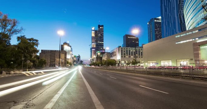 Evening traffic on aleja Jana Pawla II in Warsaw Time Lapse