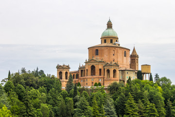 Fototapeta na wymiar Views of the Sanctuary of the Madonna di San Luca, a basilica church in Bologna, northern Italy, as seen from the road