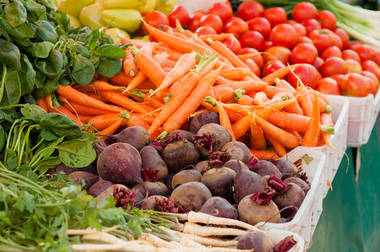 Farmer's Market, assortment of fresh vegetables.