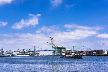 Ship loading docks in harbor