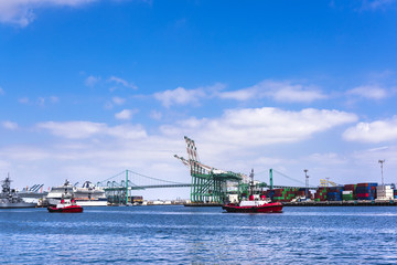 Ship loading docks in harbor