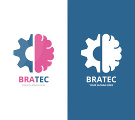 Vector brain and gear logo combination. Education and mechanic symbol or icon. Unique science and industrial logotype design template.