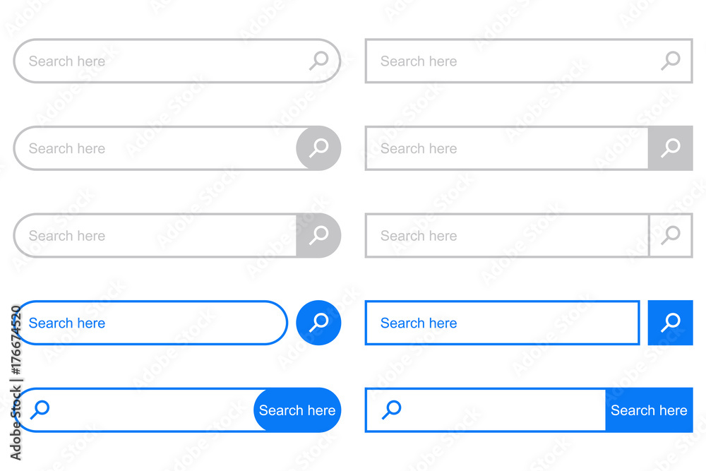 Poster Search Bar for UI. Set of elements for design interface of website. Vector illustration.