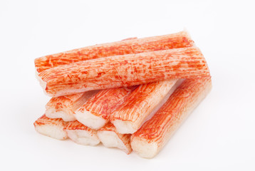 Red crab stick isolated on the white background.