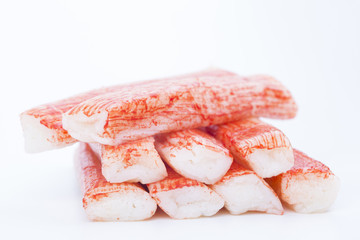 Red crab stick isolated on the white background.