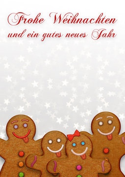 cb42 ChristmasBanner - Lebkuchenfamilie: Eltern mit ihren Kindern / dekoriert mit farbiger Zuckerglasur - Gruppe 4 Personen - Frohe Weihnachten und ein gutes neues Jahr - DIN A2 A3 A4 - xxl g5587