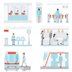 Set of subway train station platform with commuter.