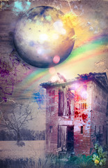 Casolare diroccato e abbandonato in un tramonto fantastico con arcobaleno. © Rosario Rizzo