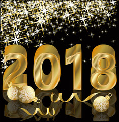 Happy New 2018 Year golden greeting wallpaper, vector illustration