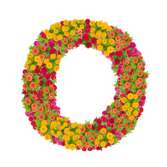 Letter O alphabet made from zinnia flower ABC concept type as logo.Typography design with clipping path