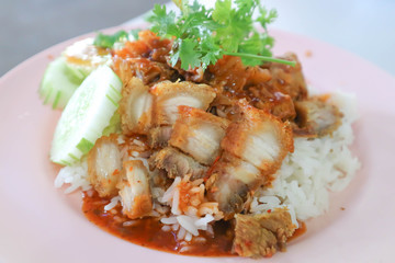 rice topped with crispy pork