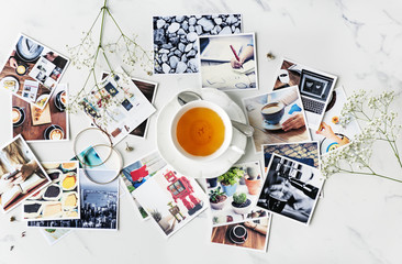 Photograph Collection Teacup Aerial View Concept