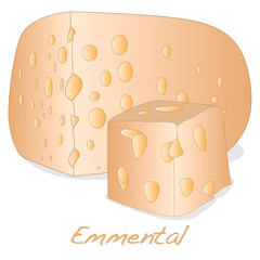 A piece of emmental cheese on white background. Dairy product, attribute of healthy eating.