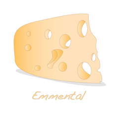 A piece of emmental cheese on white background. Dairy product, attribute of healthy eating.