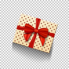 Illustration of Vector Gift Box with Red Ribbon Isolated on Transparent Background