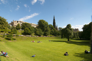 Fototapeta na wymiar Prince's Street Gardens Edinburgh with the Scott Monument in the background