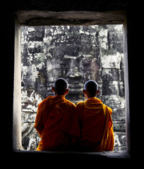 Contemplating monks, Angkor Wat, Siam Reap, Cambodia.