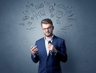 Businessman holding microphone