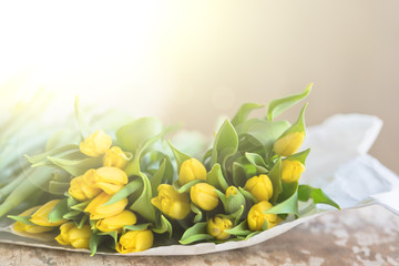 Yellow tulips flowers bouquet