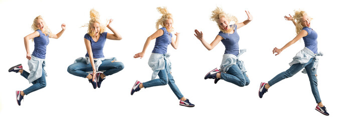 Collage of woman jumping in different ways