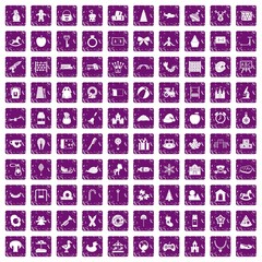 100 nursery school icons set grunge purple