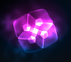 Glowing glass transparent pentagans, geometric abstract digital background