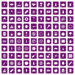 100 nutrition icons set grunge purple