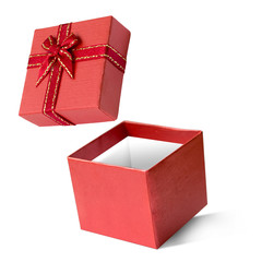 Red gift box isolated on white background, Happy new year & christmas holiday, Boxing day sale concept