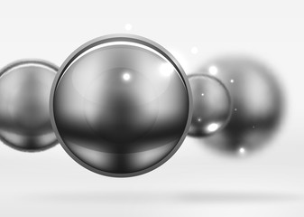 Tech blurred spheres and round circles with glossy and metallic surface