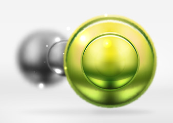 Tech blurred spheres and round circles with glossy and metallic surface