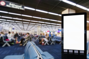 mock up blank advertising billboard with copy space for your text message or media and content at airport, commercial, marketing and advertising concept