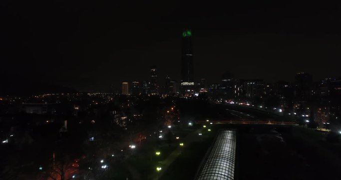 Aerial Flyover Santiago Chile Night Lights