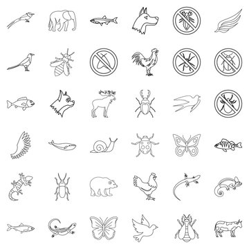 Beetle icons set, outline style