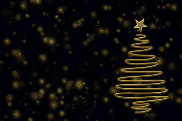 Fondo negro navideño con pinos y bolas doradas. 