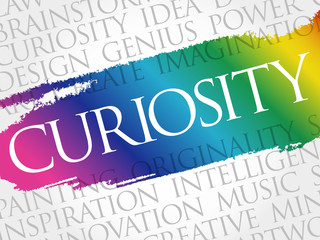 Curiosity word cloud, business concept presentation background