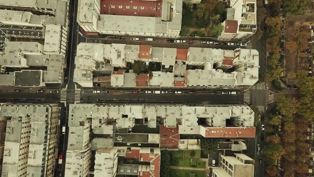 Aerial top down view rishing shot of famous Montparnasse district in Paris, France