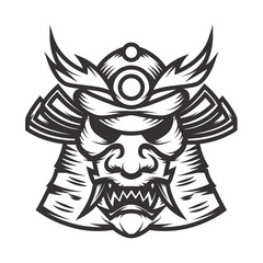 Samurai helmet illustration on white background. Design element for logo, label,emblem, sign. Vector illustration