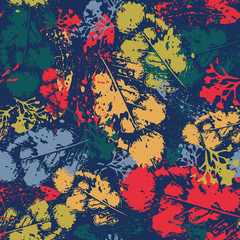 Autumn Seamless Pattern Background Leaves Ornament Grunge