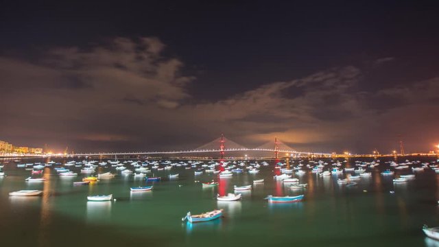 Timelapse Cadiz bridge at night time