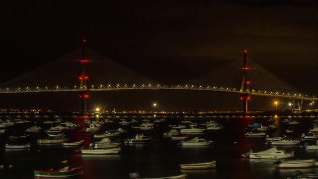 Timelapse Cadiz bridge at night time