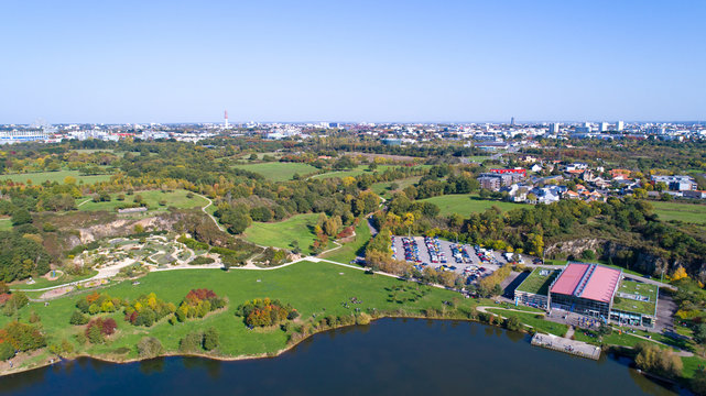 Photographie a&eacute;rienne du parc de la Carri&egrave;re, &agrave; Saint Herblain