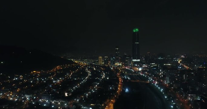 Santiago Chile City Landscape at Night Aerial View