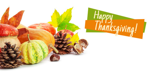 Happy Thanksgiving tag with autumn pumpkins