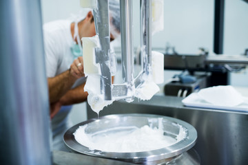 Close up of a production process of making cream in the lab.