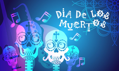Day Of Dead Traditional Mexican Halloween Dia De Los Muertos Holiday Party Decoration Banner Invitation Flat Vector Illustration