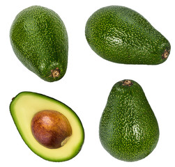 Set fresh avocados isolated on white background with clipping path
