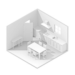 3d isometric rendering kitchen