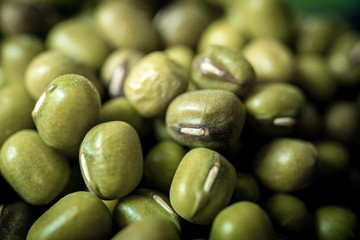 Closeup and selective focus of dried Mung Beans.