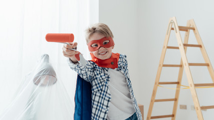 Superhero doing home renovation